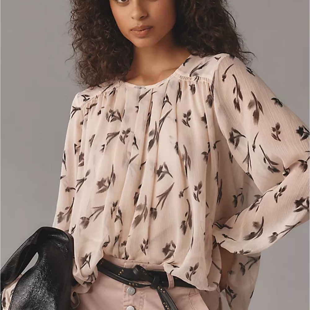 Maeve Floral Blouse in Cream and Black